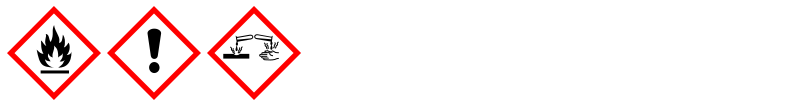 Pictogrammes de sécurité : flamme, point d’exclamation et corrosion. Lire les données de sécurité du produit.