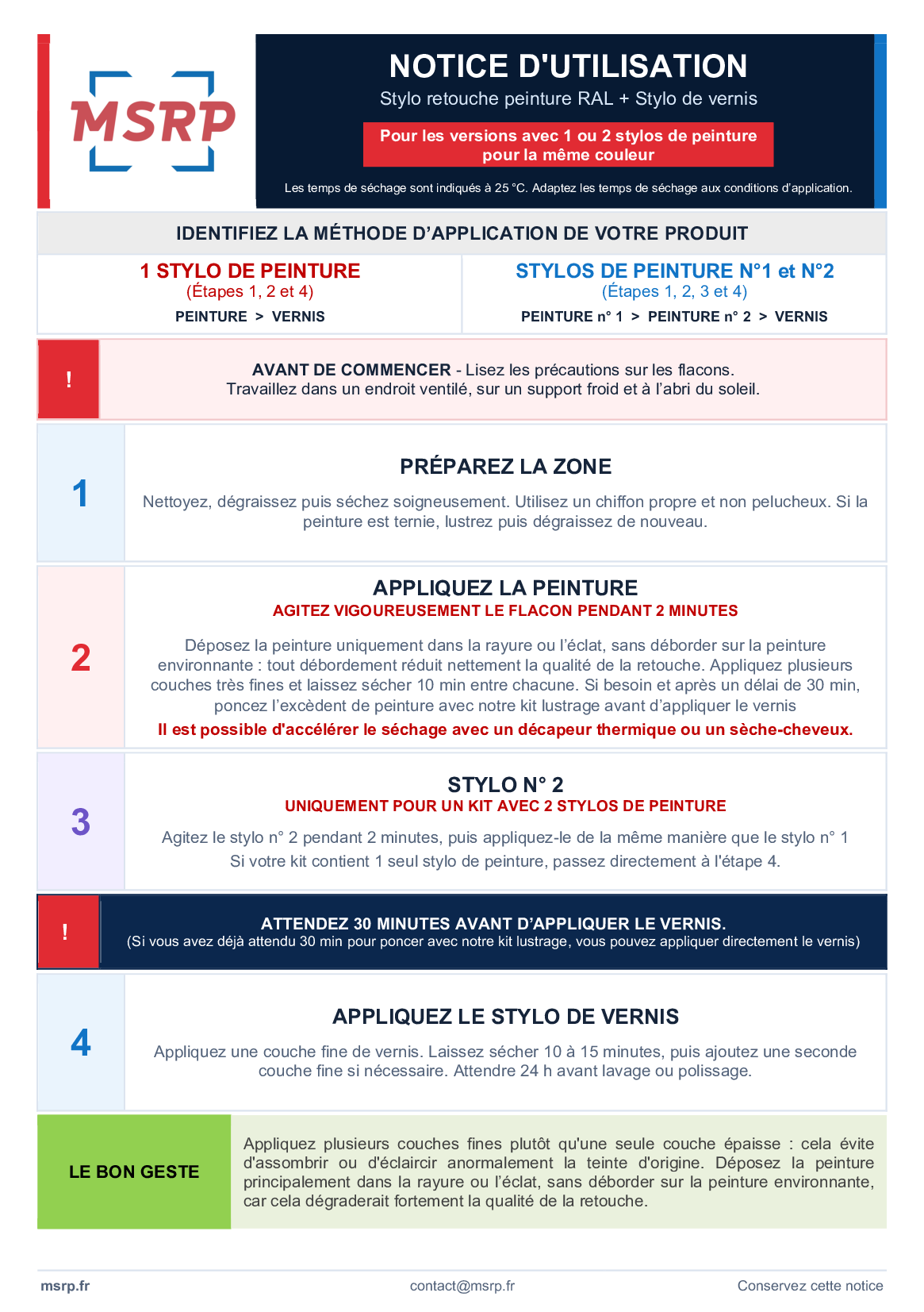 MSRP - Notice stylo retouche peinture RAL