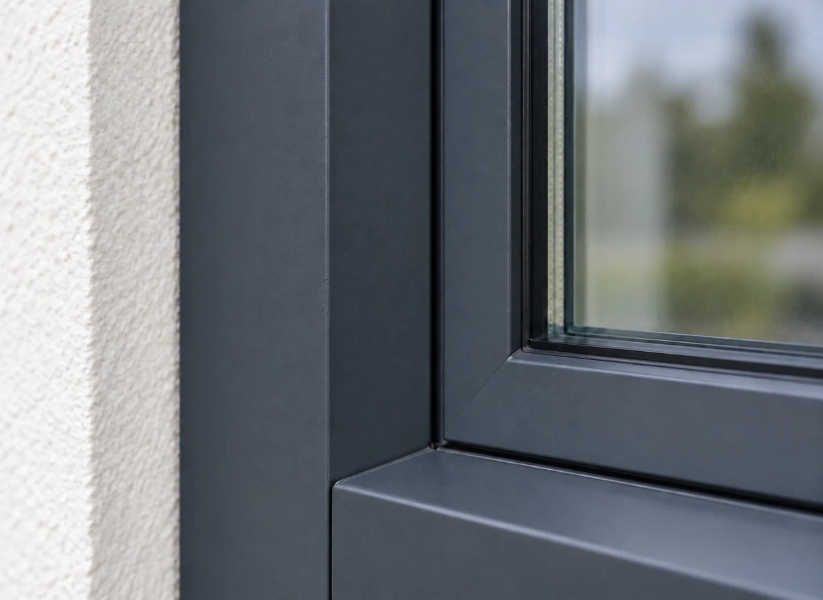 Éclat de peinture sur une menuiserie gris anthracite après retouche.
